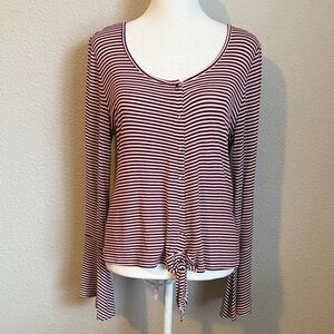 Arizona Jean Company Burgundy and White Striped tie front Snap Down Shirt